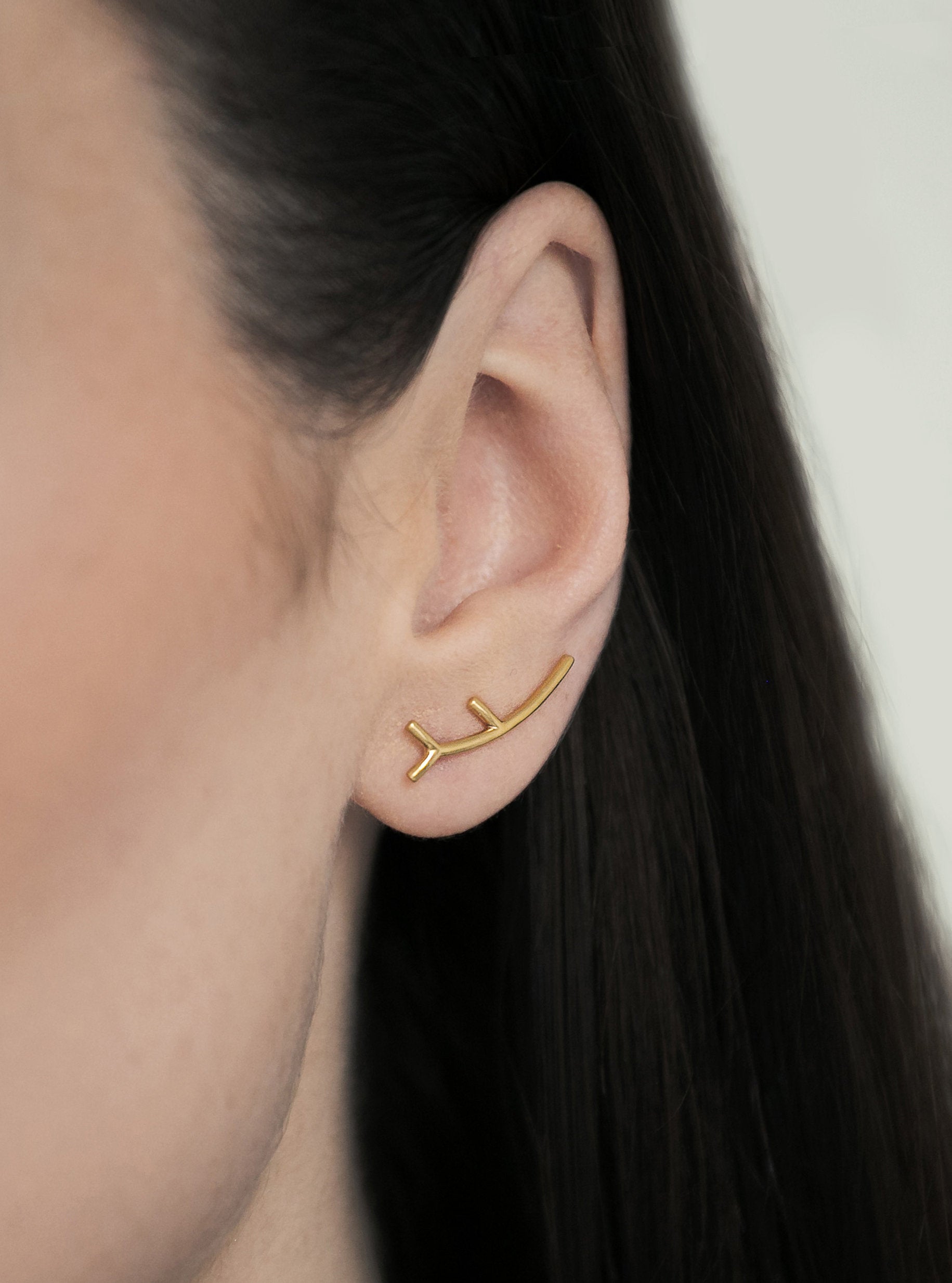 Twig ear climber, sterling silver modern earring