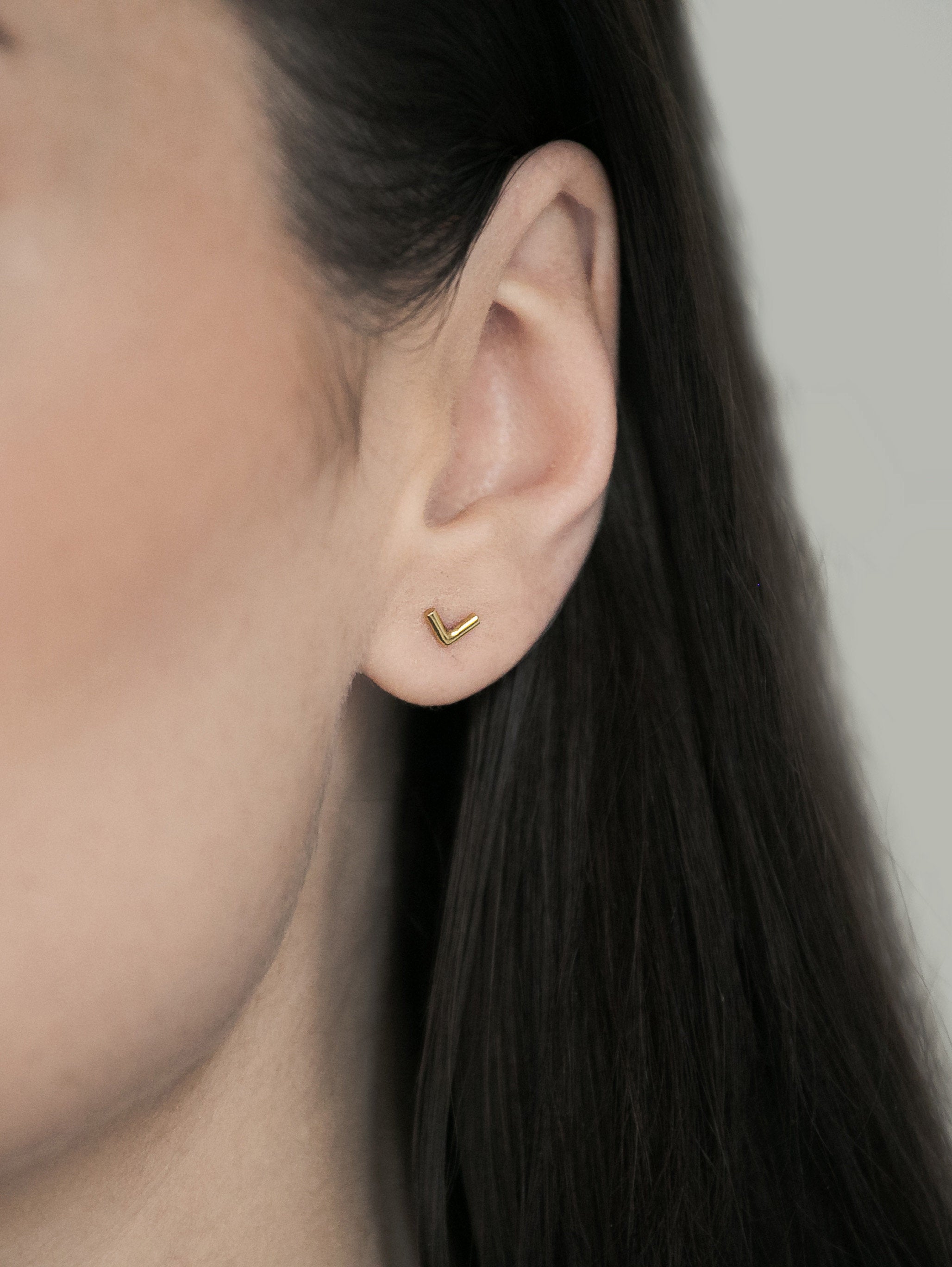 V Letter Stud Earrings Gold V-shaped Studs Triangle Shallow,  UK